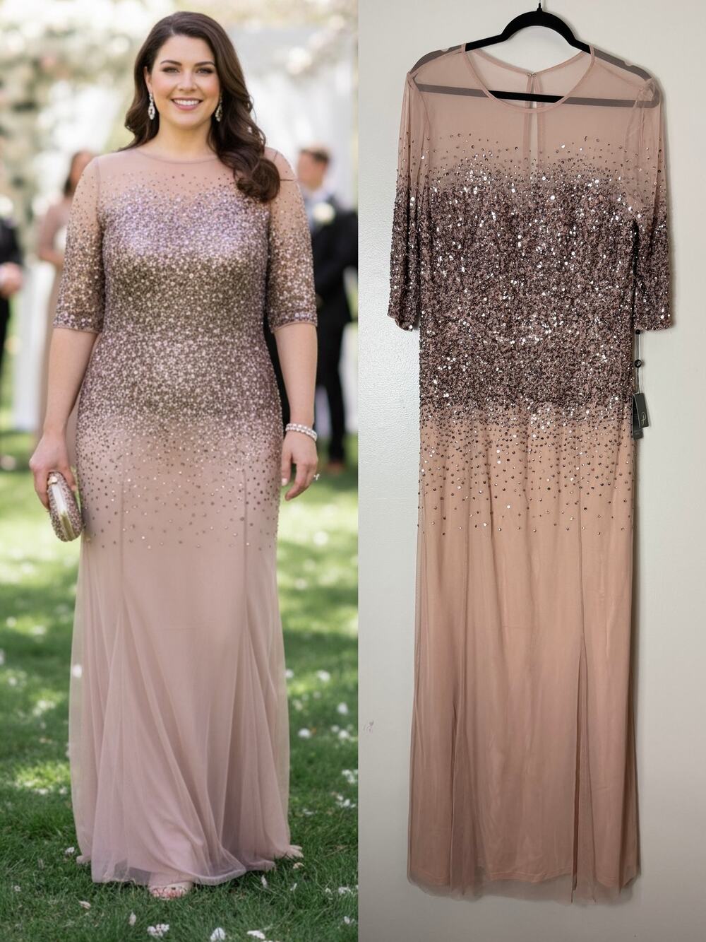 ADRIANNA PAPELL NWT DRESS 16 MOTHER OF THE BRIDE WEDDING GUEST SEQUIN BEADED